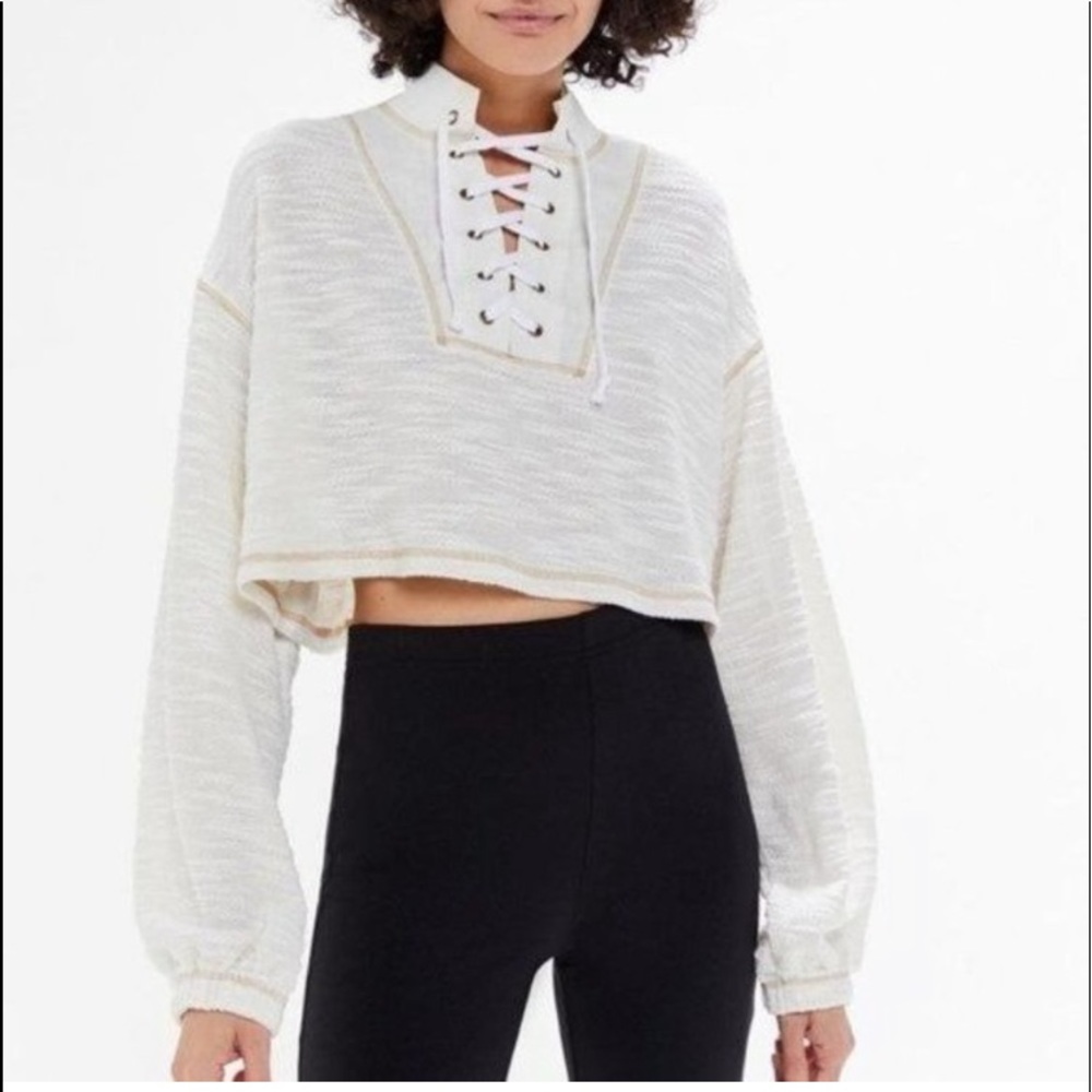 BNWoT Urban Outfitters | Lace-Up Funnel Neck Cropped Sweater S Small - Picture 1 of 10
